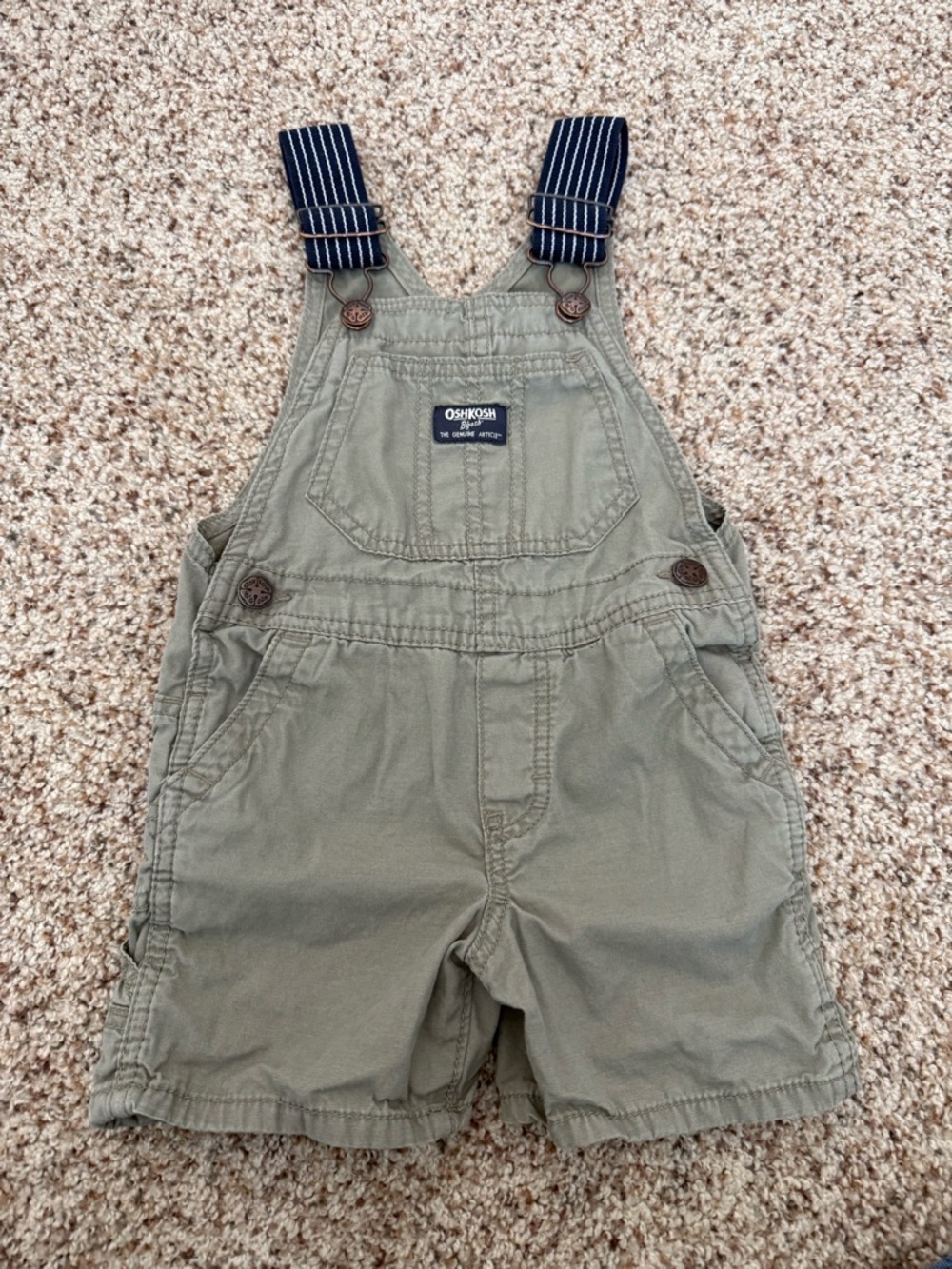 OshKosh B'gosh Olive Green Toddler Shortalls with Navy Straps